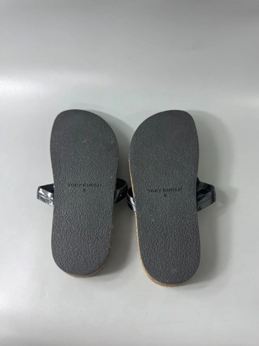 Tory Burch Miller Cloud Patent Cork Black Thong Sandals, Size 8